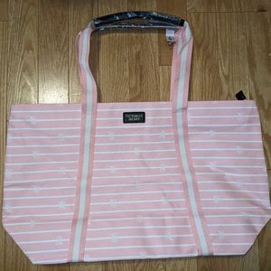VS Pink White Stripe and Logo Tote Bag
